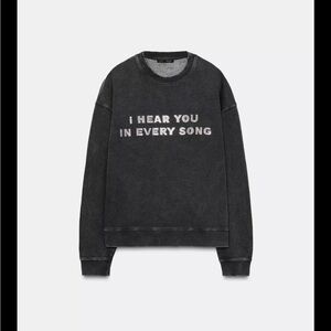 Zara Gray Crewneck Sweater with Text Design